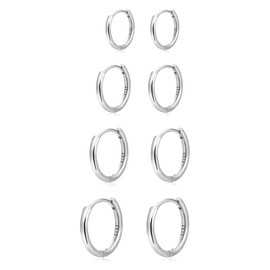 DUOMIAO Small Gold Huggie Hoop Earrings Set for Women 14K Real Gold Plated Earrings Hypoallergenic for Sensitive Ears Cartilage Piercings Jewelry for Women Gifts 6 mm-12 mm (Silver)