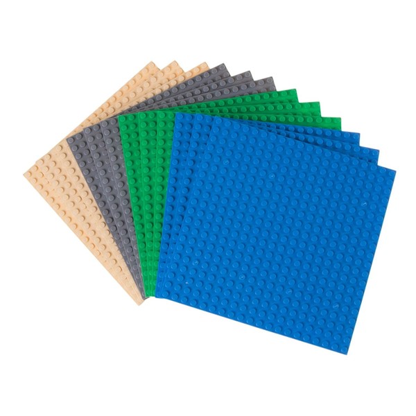 Strictly Briks Classic Baseplates 100% Compatible with All Major Building Brick Brands | Double Sided Stackable Bases | 12 Tight Fit Base Plates in Blue, Green, Gray & Sand 6.25" x 6.25"