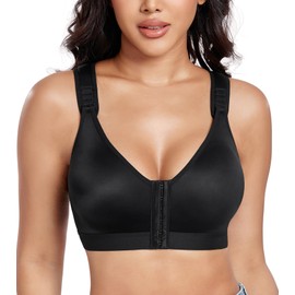Lemorosy Women's Post Surgical Front Closure Bra Wirefree Non Padded Racerback with Adjustable Wide Strap(Black,34C)