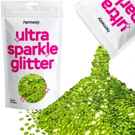 Hemway Ultra Sparkle Glitter - Lime Green | Super Chunky Metallic Flakes for Resin & Epoxy Crafts | Supplies for Tumblers, Festival, Hair, Face, Body, Eye & Nail Art Decoration | 100 g