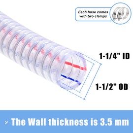 QuQuyi 1-1/4 Inch ID x 1-1/2 Inch OD Heavy-Duty Steel Wire Suction PVC Flexible Tubing High Pressure UV Chemical Resistant Thick Vinyl Hose Tube, 3.3 FT