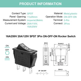 QTEATAK 5Pcs SPDT 3 Pins 3 Position ON/Off/ON Toggle Rocker Switch AC 15A/250V 20A/125V for Car Boat KCD3