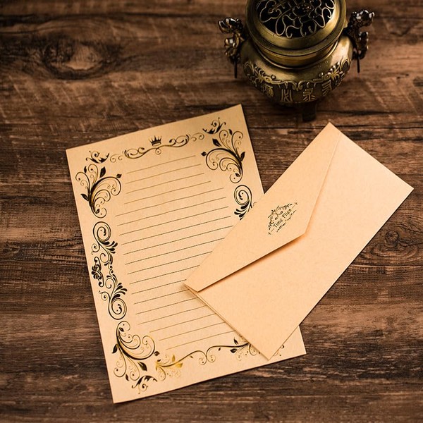 ASSPRING Retro Stamping Letter Papers 3 With 3 Envelopes, Vintage