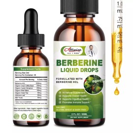 Alliwise (2 Pack) Berberine Supplement, 1500mg Organic Berberine Liquid Drops 2 fl oz