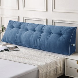 Sasttie Headboard Pillow King, Wedge Pillow Headboard for Sitting Up in Bed, Back-Rest Support Triangular Cushion for Reading - Features Removable Washable Cover, Blue