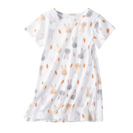 Xrknofio Toddler Girls Princess Nightgowns Summer Cotton Sleep Dress Sleepwear Pjs Short Sleeve Carrot Rabbit Nightdress for 2-12 Years White Size 3-4Years/110