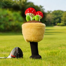 Mushroom Plush Golf Driver Headcover with Sock, Funny Golf Head Cover Fits for 460cc Driver,Unique Golf Gift