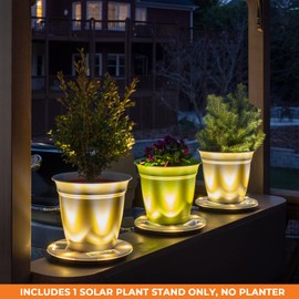 Gama Sonic Illuminated Plant Stand for Outdoor, Solar Power, White Base for Exterior Potted Plants, Entryway, Pathway, Landscape Planter Lighting (77i50265)