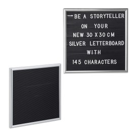 Relaxdays 2 x Letterboard, 145 letters, numbers, special characters, 30 x 30 cm, letter board for plugging, plastic, silver