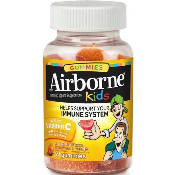 Airborne Kids Assorted Fruit Flavored Gummies, 21 count - 667mg of Vitamin C and Minerals & Herbs Immune Support (Pack of 3)