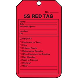 Accuform MMT105CTM PF-Cardstock Production Control Tag, Legend"5S Red Tag", 5.75" Length x 3.25" Width x 0.010" Thickness, Black on Red (Pack of 5)