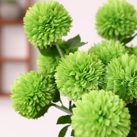 Floweroyal 24pcs Green Flowers Artificial Chrysanthemum Ball Silk Hydrangea Flowers Bridal Wedding Bouquet for Home Garden Party Office St Patricks Day Decor