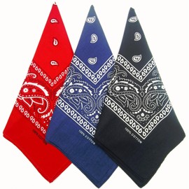 triumphal 100% Cotton bandanas/scarves for Men & Women Paisley printed Large 22X22 inches (3, Black/Red/Navy)