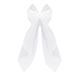 Yymobt Bridal Hair Accessories White Mesh Pearl Bow Clip Wedding Hair Decor for Wedding Bridal Party