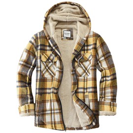 WINDFIT Women's Full Zip Fleece Flannel Jacket Plaid Sherpa Lined Jacket for Women Yellow Medium