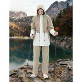 RAINFREEM Rain Suit for Women Waterproof Hooded Rain Gear Rain Jacket and Pants 2 Piece Breathable Rain Coat Outdoor