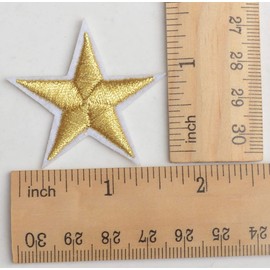 Pack of 24 Star Sew On Appliques Embroidered Stickers Badges Repair Patches 1.77inch for Hats Clothes Shoes Shirts Jackets (Star Gold 24pcs)