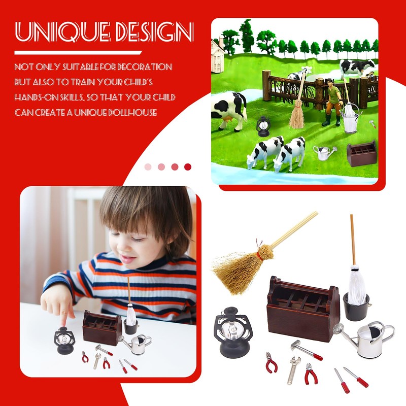 Gfamous Pack of 12 Mini Wooden Tool Box with Tools,