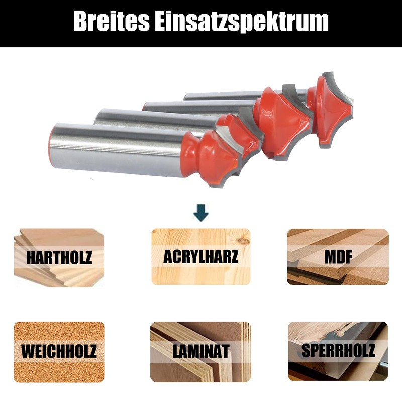 AKYLIN Quarter Bar Cutter 12 mm Shank, 4 Pieces Milling