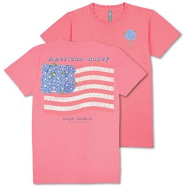 Simply Southern American Honey - Hydrangeas - USA Flag - Stars - Patriotic - Adult T-Shirt (US, Alpha, Large, Regular, Regular, Fancy Candy Pink)