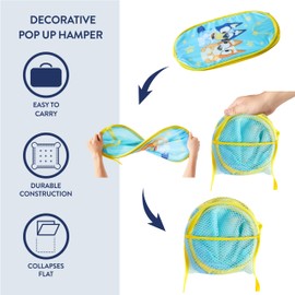 Bluey Pop-Up Hamper with Carry Handles – 21" x 13.5", Bluey and Bingo Design, Lightweight & Collapsible Laundry Basket for Kids’ Bedroom, Bathroom, or Playroom