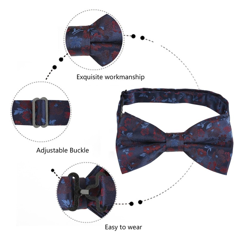 Alizeal Mens Floral Pattern Pre-tied Bow Tie, Pocket Square and