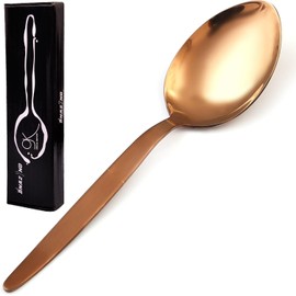 BNAZIND Kunz Rose Gold Spoon | Titanium Shiny18/10 Stainless Steel Basting Serving Spoon | 9 Inches Plating Daily Chef Cooking Utensils