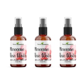 Pack of 3 Premium Organic Moroccan Rose Water - 4oz W/Sprayer - Imported From Morocco - 100% Pure (Food Grade) No Oils or Alcohol - Rich in Vitamin A & C Perfect for Hydrating & Rejuvenating Your Skin