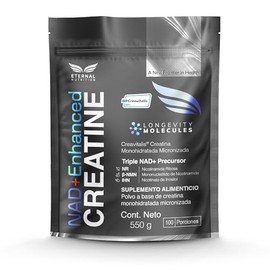 ETERNAL NUTRITION Creatina Monohidratada Micronizada + NAD+ 5 g (550 g) | Creatina Micronizada Creavitalis con Precursores NAD+, NR y NMN · 110 Porciones de 5 g · Fuerza y Masa Muscular