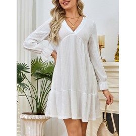 NWFZCCP Fall Dresses for Women 2024, Flowy Ruffle Winter Wedding Guest Dress(White,XL)