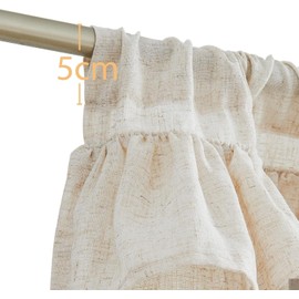 TOPICK Net Curtains Kitchen Beige Linen Bistro Curtain with Drawstring Ruffle Valance for Caravans Children's Room Country House Style Vintage Shabby Chic Curtains Short Semi-Transparent Set of 1 127