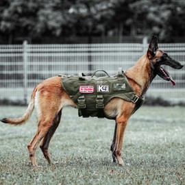 PETAC GEAR Tactical Dog Harness No Pull for Large Working Dogs Military Dogs Vest Police Service Training Dogs Molle Harnesses with Handle (RG, L)