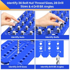 Thread Checker, Nut and Bolt Thread Checker 18 Standard & 18 Metric & 28 Drill Bit Sizes, 2-in-1 Foldable Bolt Size Finder, Screw Identifier Gauge with Protractor & Ruler