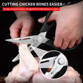 Kitchen Scissors, Dismountable, Stainless Steel Poultry Scissors with Non-Slip Handle, Dishwasher Safe and Versatile, for Chicken Bones, Meat, Fish, Includes Nutcracker and Bottle Opener (Black)