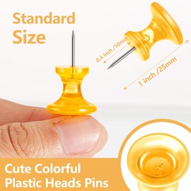 Outus 60 pcs Giant Push Pins Large Thumb Tacks Jumbo Tacks 1 Inch Plastic Heads Pins for Cork Board Map Posters Office School(Rose Red, Yellow, Blue, Green, Clear) | Outus