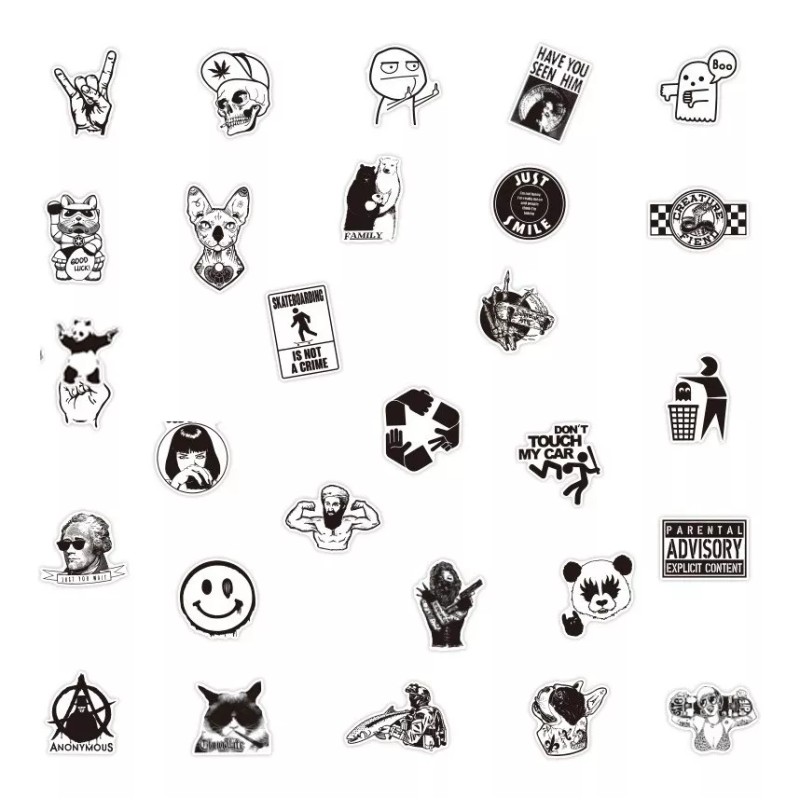 Blanco Y Negro Aesthetic Gótico 50 Calcomanias Stickers Pvc