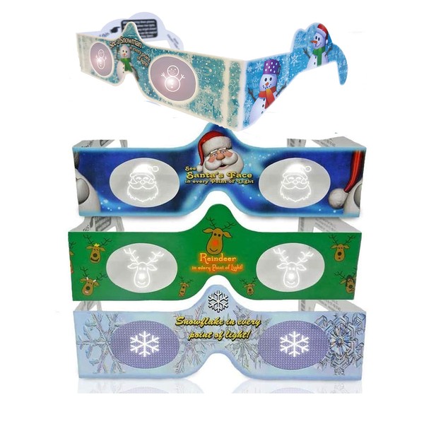 3D Christmas Glasses - Lights Turn into Magical Images Right Before Your Eyes! Our USA MADE Holiday Specs Are Perfect For Family, Friends Or Any Holiday Celebration! See Santa, Snowmen & More!