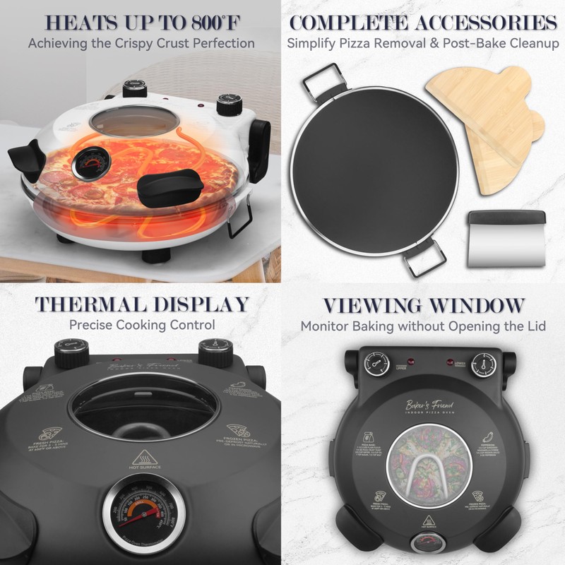 Baker’s Friend Electric Pizza Oven Indoor Countertop, 12 Inch Pizza