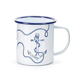 Kikkerland Enamel Cup Anchor, White/Blue, 8.1x8.9x11.7 cm