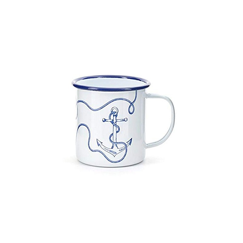 Kikkerland Enamel Cup Anchor, White/Blue, 8.1x8.9x11.7 cm
