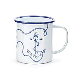 Kikkerland Enamel Cup Anchor, White/Blue, 8.1x8.9x11.7 cm