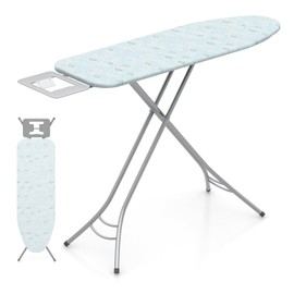 COSTWAY Ironing Board Full Size, Foldable Iron Table w/Rest, Height Adjustable, Removable Cover, Heavy-Duty Metal, Compact and Space Saver Iron Board for Living Room, Laundry (Turquoise Leaves)