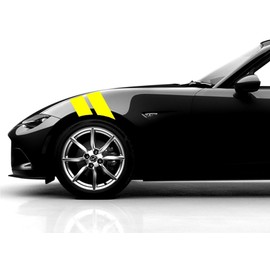 Clausen's World 4 Inch Fender Bars Vinyl Racing Stripes Decals, Fits Mazda Miata and Most Cars, Driver Side, Yellow
