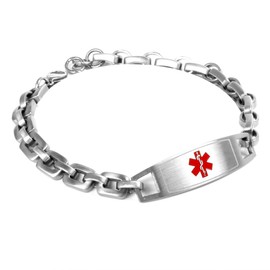 My Identity Doctor - Customized Medical Alert Bracelet with Engraving for Kids - Steel Matte Links - Red - Wrist Size 5.75 Inch