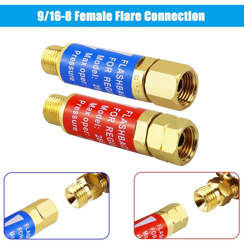VAPHY Oxygen Acetylene Flashback Arrestors Set Regulator End 9/16-18 Threads