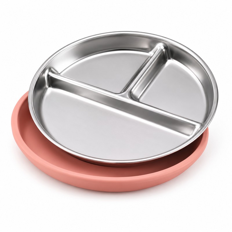 3-Pack Stainless Steel Divided Suction Plates for Kids – 3-Section