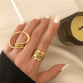 Chunky Gold Finger Rings for Women Adjustable Silver Statement Joint Rings Open Knuckle Thumb Rings Minimalist Jewelry Accessories (Gold)