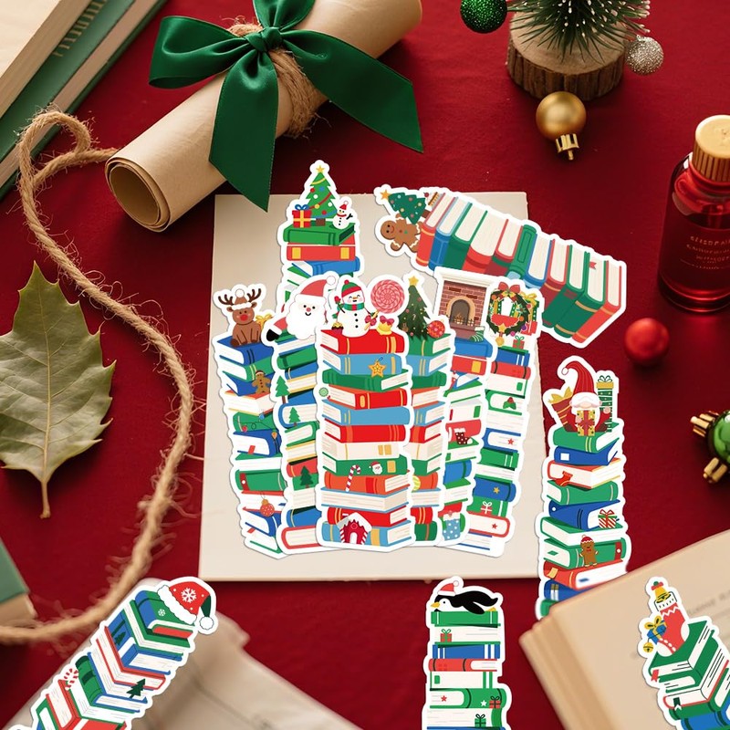 BAISDY 120Pcs Christmas Book Tracker Bookmark Bulk, Bookshelf Design Paper