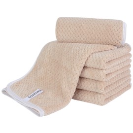 KinHwa Microfibre Guest Towels, Hand Towels, 30 x 50 cm, Soft Absorbent Guest Towels with Hanging Loop, Quick-Drying Washcloths, Absorbent for Bathroom, Spa, Gym, Pack of 6, Light Brown