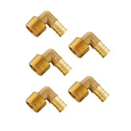 (Pack of 5) EFIELD Pex 3/4"x 1/2" Male Threaded NPT Elbow Brass Barb Crimp Fittings, ASTN F1807,(PEX1807101-5PCS)